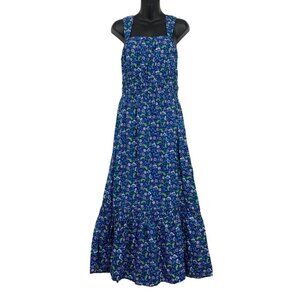 Ann Taylor Loft Floral Women Maxi Dress Small Blue Green Square Sleeveless EUC
